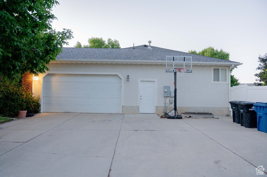 Exterior space with a garage