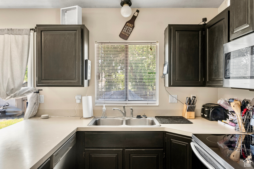 Kitchen featuring plenty of natural light, sink, and stainless steel appliances