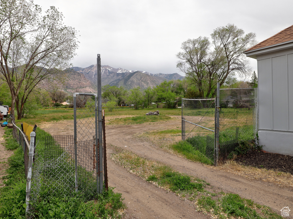 Exterior space featuring a mountain view