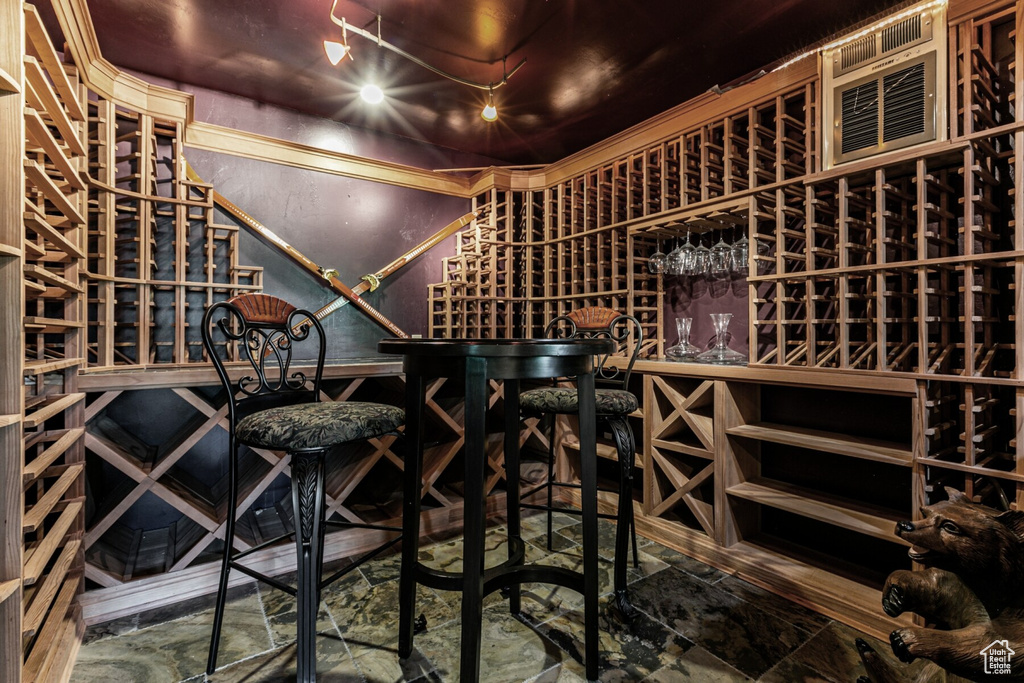 Wine room with tile patterned floors