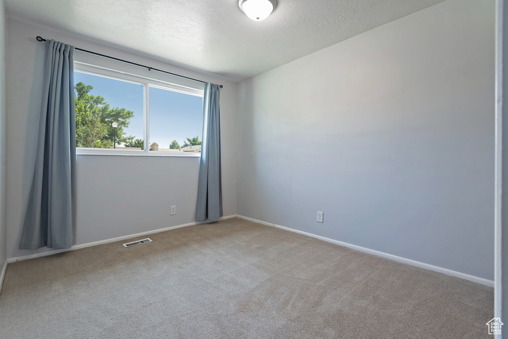 Spare room with carpet and a textured ceiling