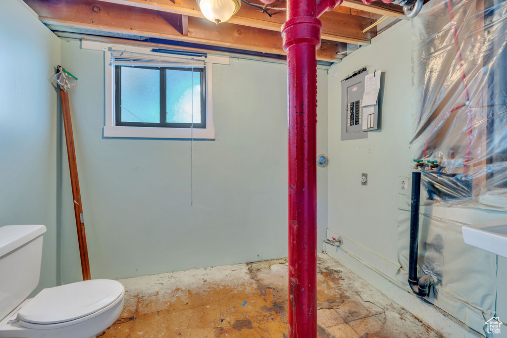 Interior space with light tile patterned floors