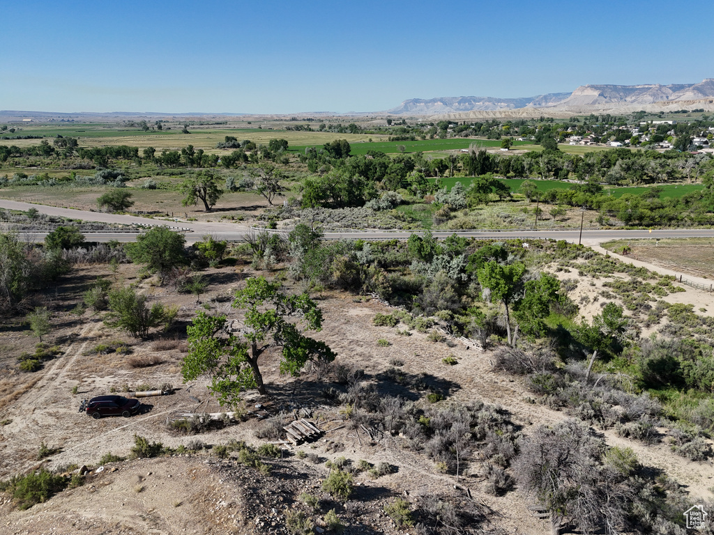 Aerial view featuring a mountain view and a rural view