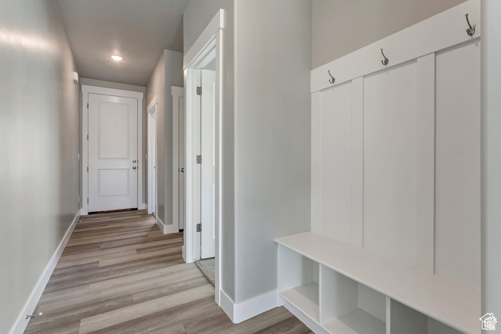 Mudroom featuring light hardwood / wood-style floors