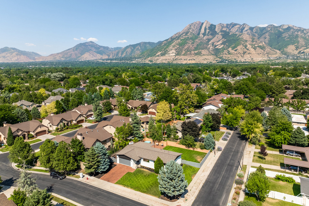 Drone / aerial view with a mountain view