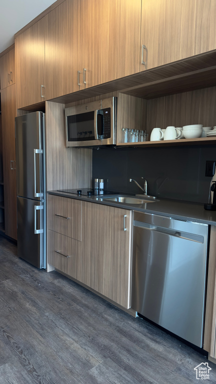 Kitchen featuring dark hardwood / wood-style floors, sink, and stainless steel appliances