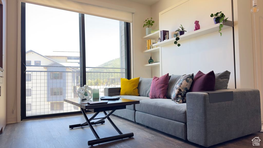 Living room featuring dark hardwood / wood-style floors