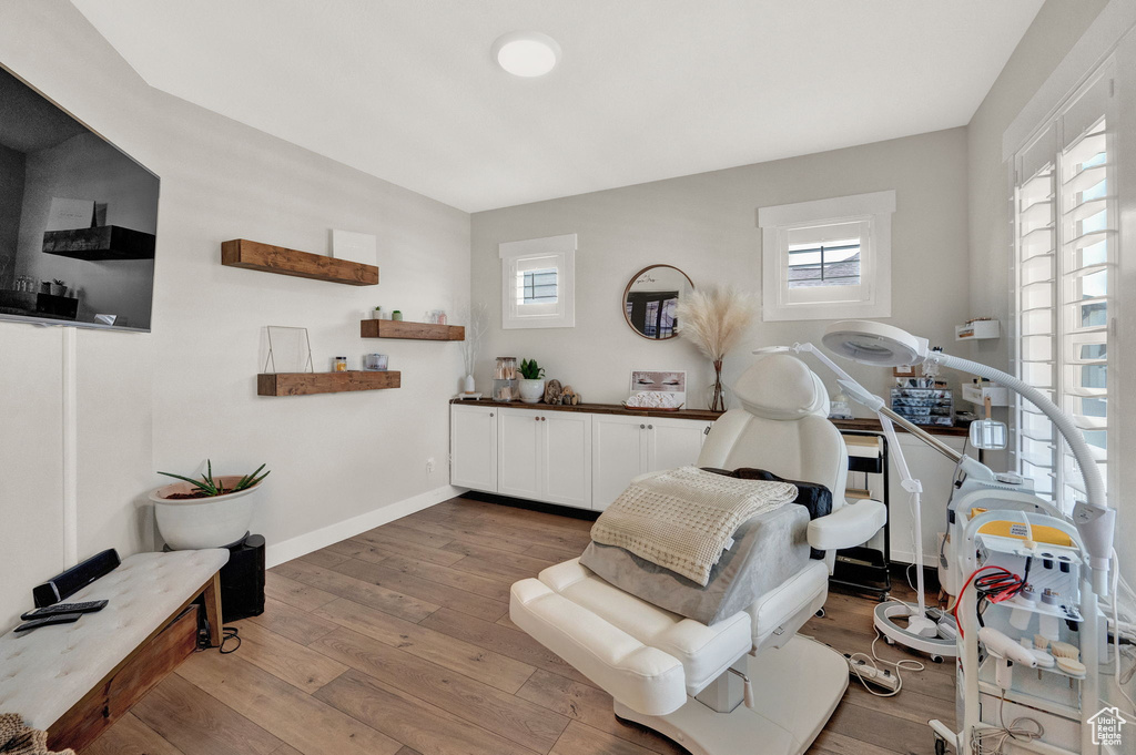 Interior space with hardwood / wood-style floors