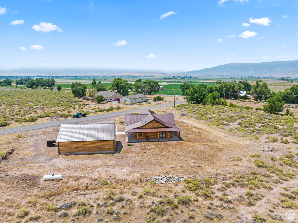 Aerial view featuring a mountain view and a rural view