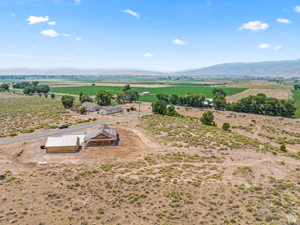 Drone / aerial view featuring a mountain view and a rural view