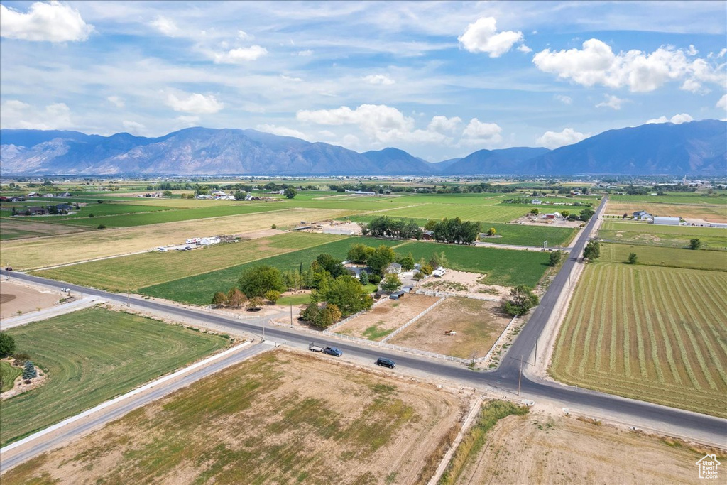 Drone / aerial view featuring a mountain view and a rural view