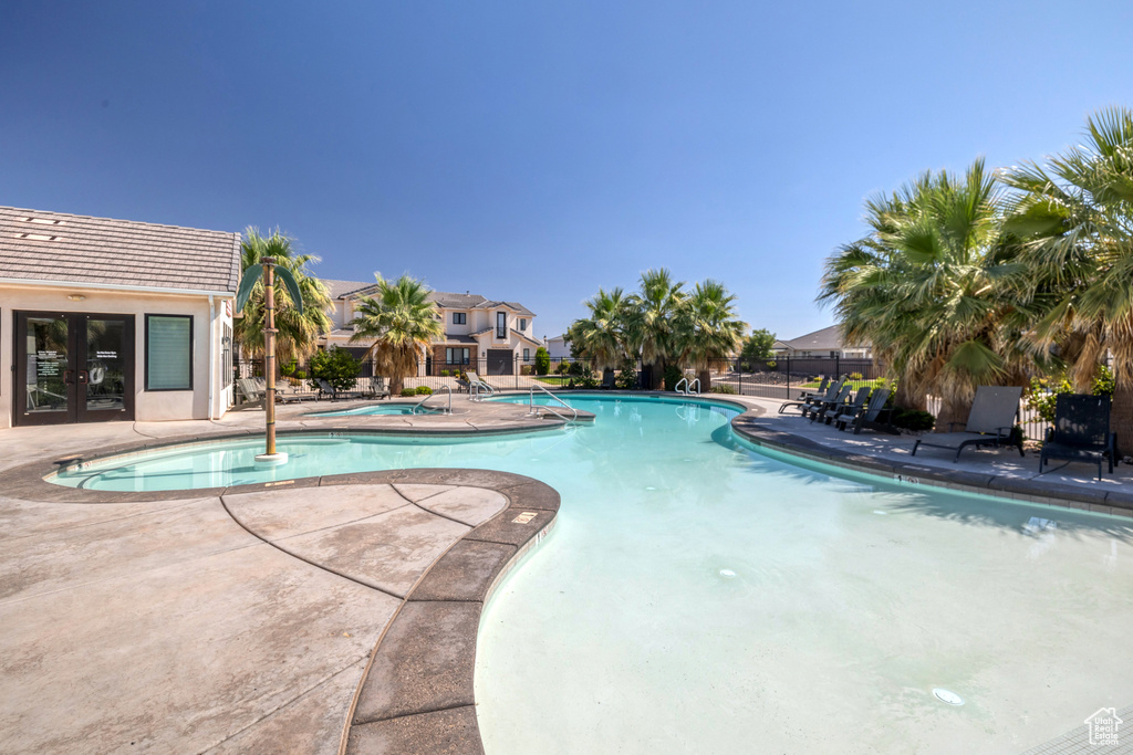 View of pool featuring a patio