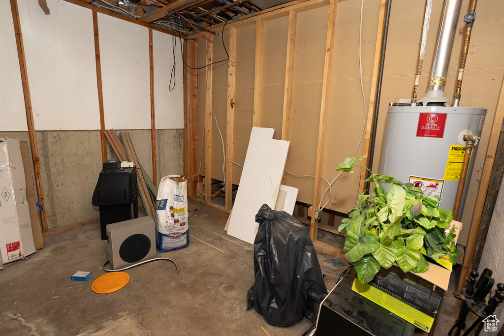 Basement featuring gas water heater