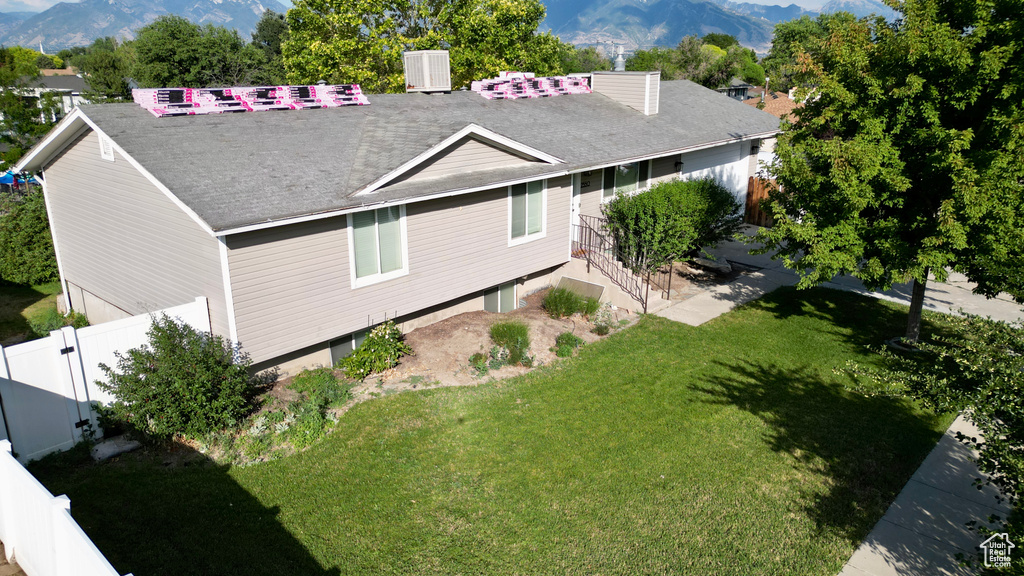 Aerial view featuring a mountain view