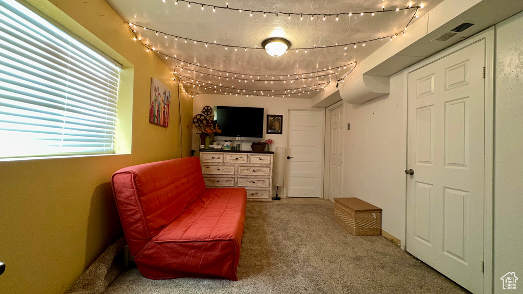 Sitting room with carpet floors