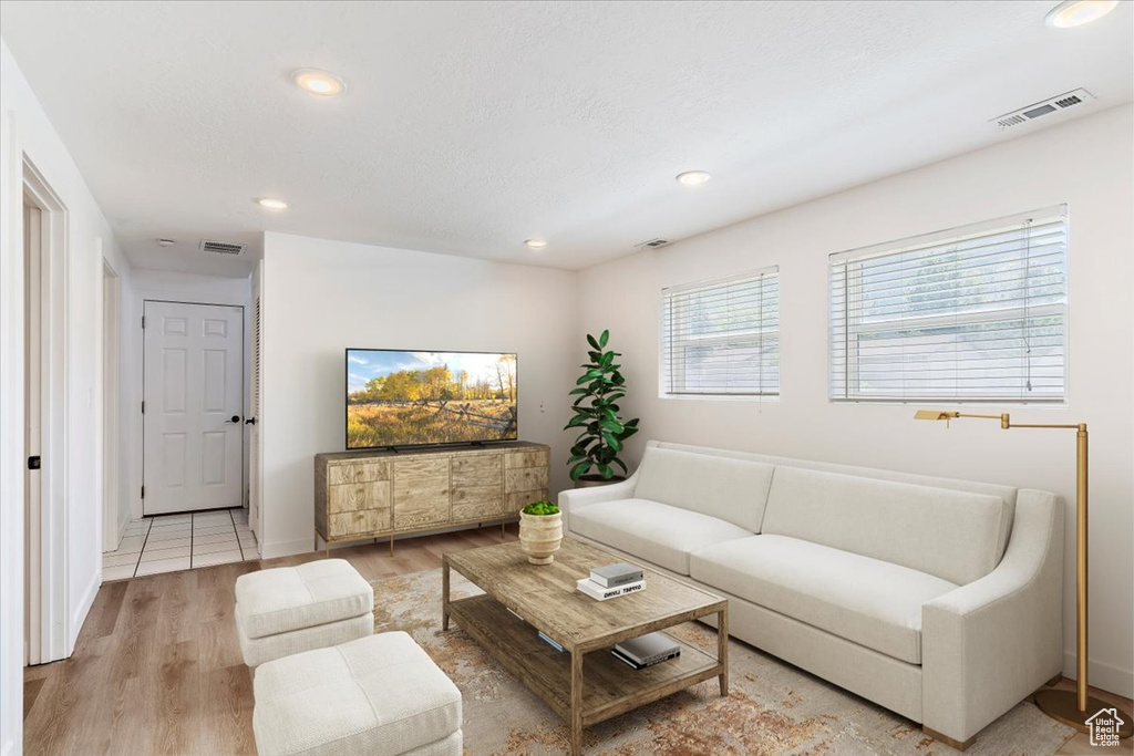 Living room featuring light wood-type flooring