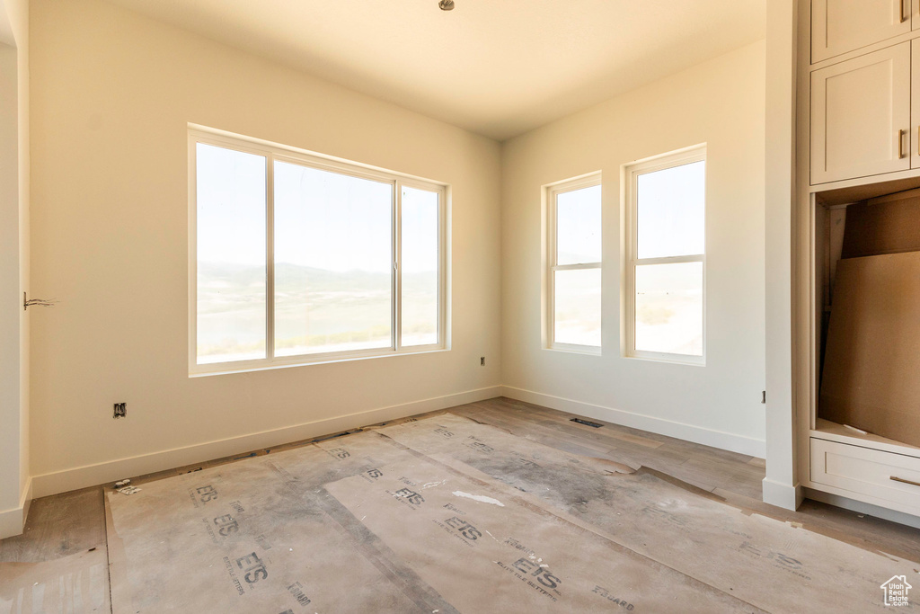 Spare room with light wood-type flooring and a healthy amount of sunlight