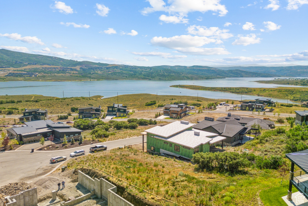 Aerial view with a water and mountain view