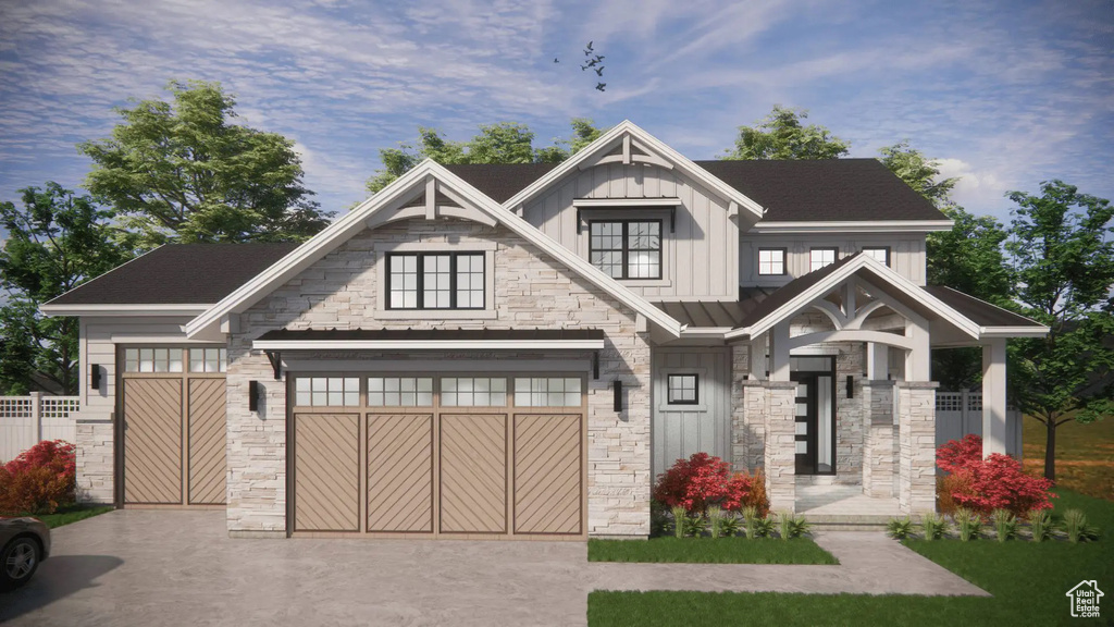 Exterior space with a garage