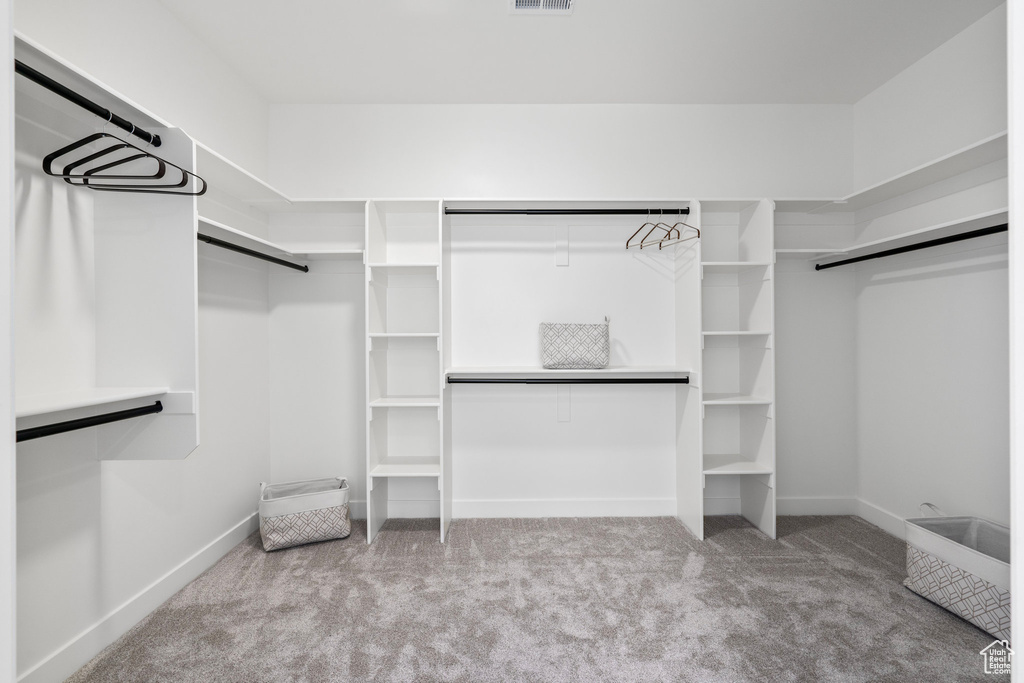 Walk in closet with carpet floors