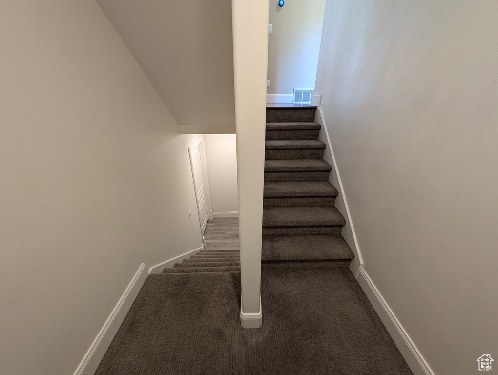 Stairway with dark carpet