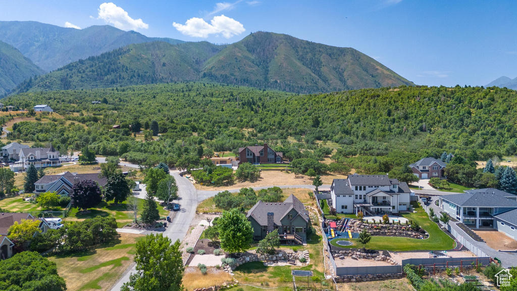 Bird\'s eye view featuring a mountain view