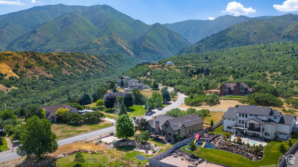 Drone / aerial view featuring a mountain view