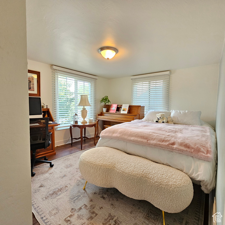 Bedroom with hardwood / wood-style floors