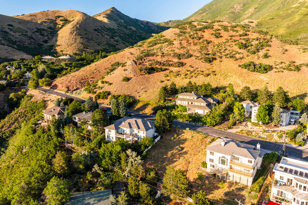 Birds eye view of property with a mountain view