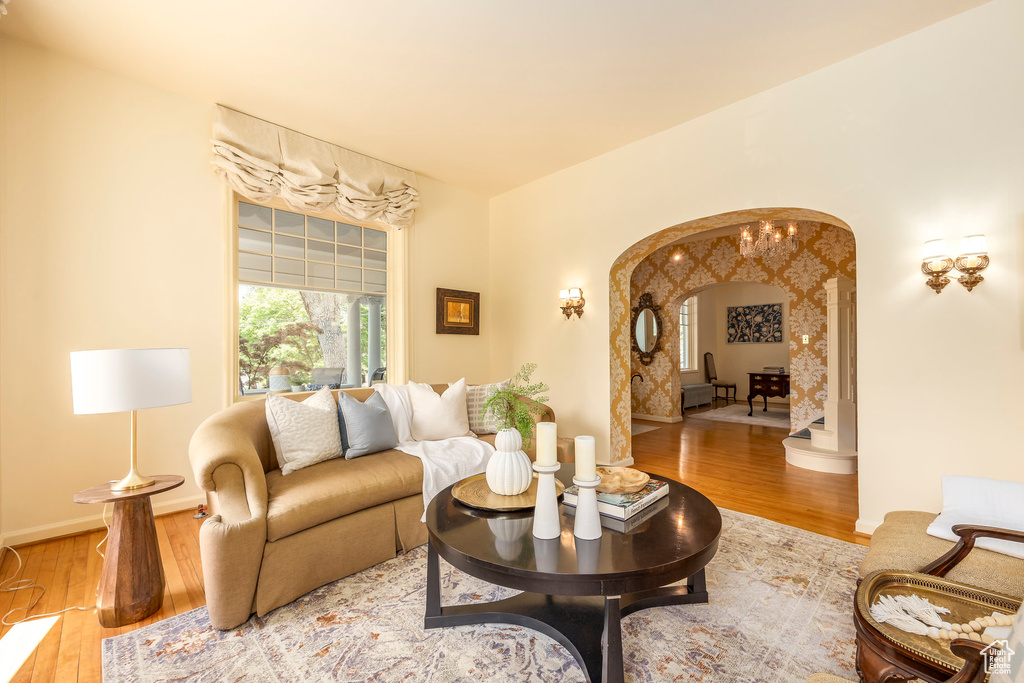 Living room featuring hardwood / wood-style flooring