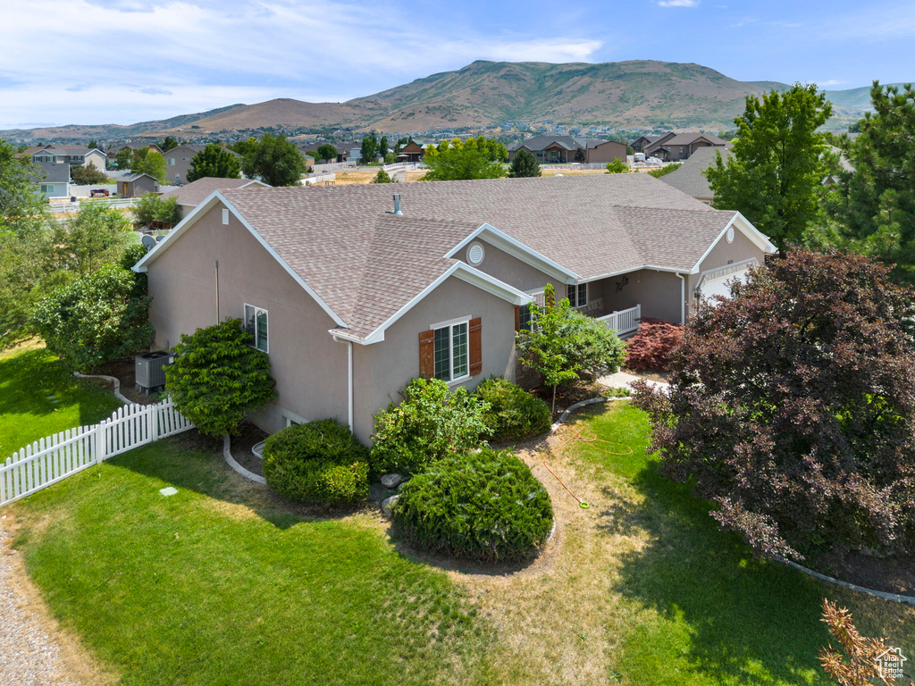 Aerial view featuring a mountain view