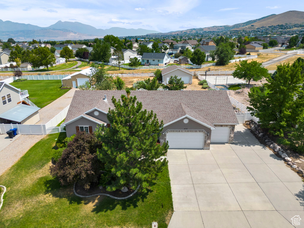 Aerial view featuring a mountain view