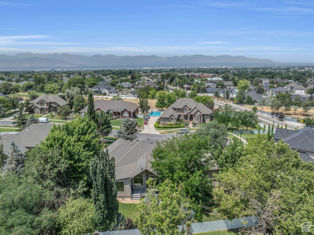 Aerial view featuring a mountain view