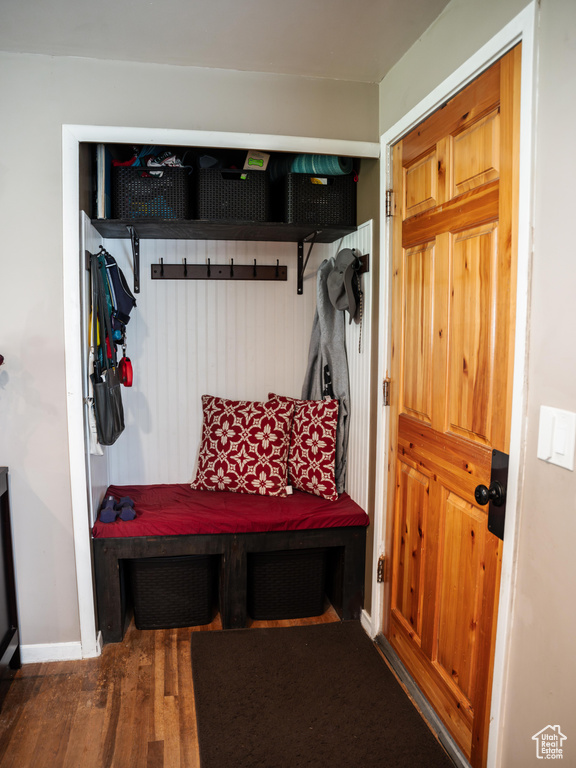 Mudroom featuring wood-type flooring