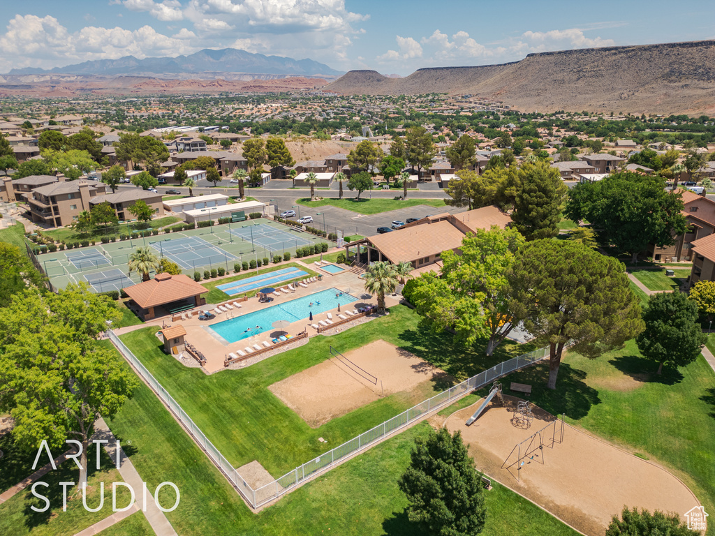 Bird\'s eye view featuring a mountain view