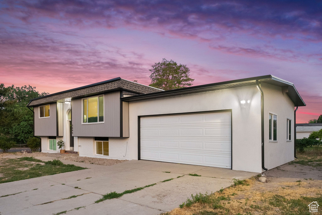 View of front of home with a garage