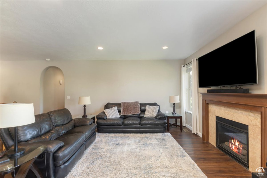 Living room featuring dark hardwood / wood-style flooring