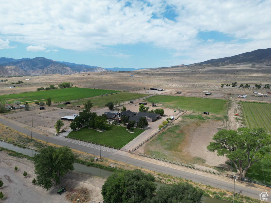 Drone / aerial view featuring a mountain view and a rural view