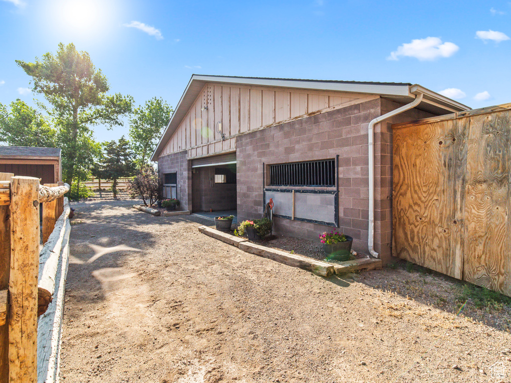 Exterior space with a garage