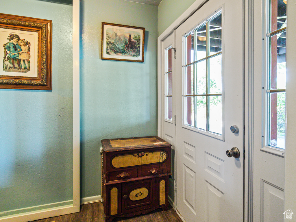 Doorway to outside featuring dark hardwood / wood-style flooring