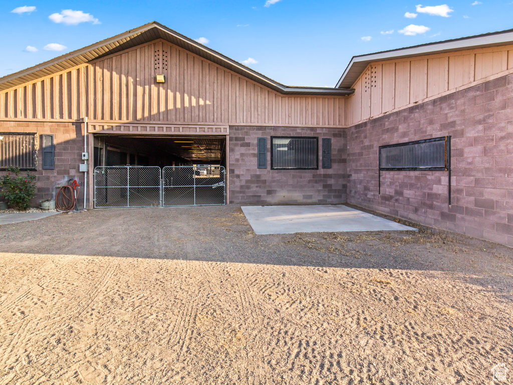 Exterior space with a garage