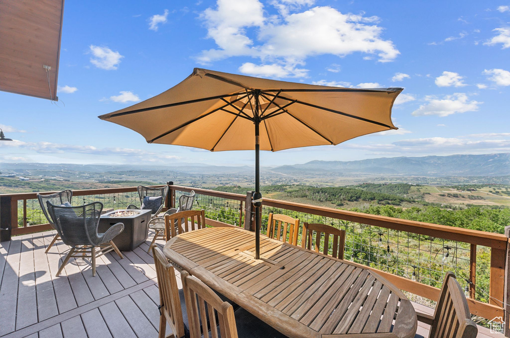 Wooden terrace with a mountain view