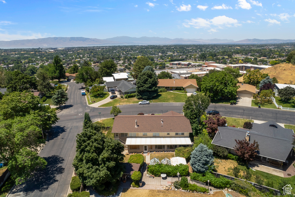 Aerial view featuring a mountain view