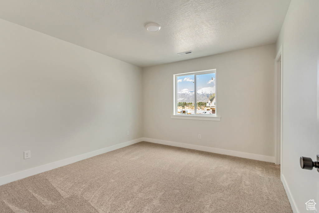 Empty room featuring carpet flooring and a textured ceiling