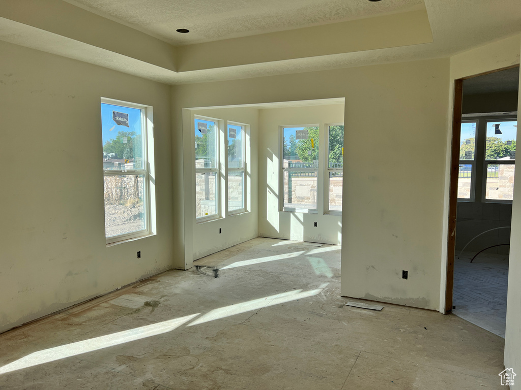 Spare room featuring a textured ceiling