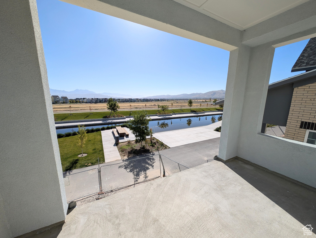 View of patio / terrace with a mountain view