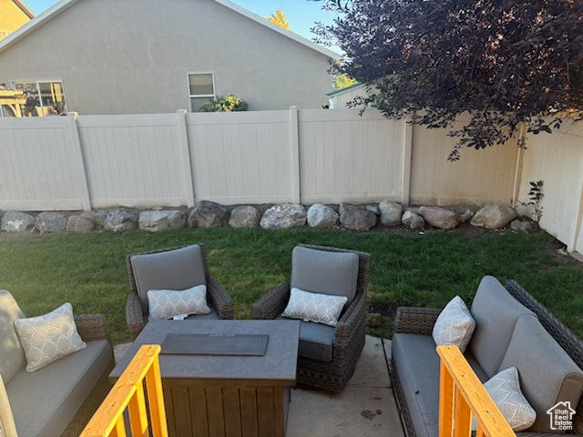 Exterior space featuring an outdoor living space