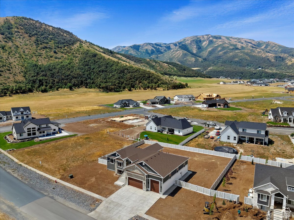 Birds eye view of property with a mountain view