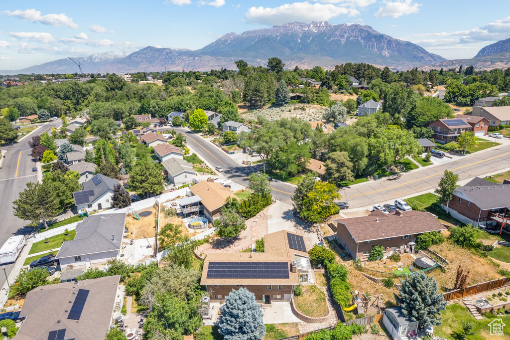 Aerial view featuring a mountain view