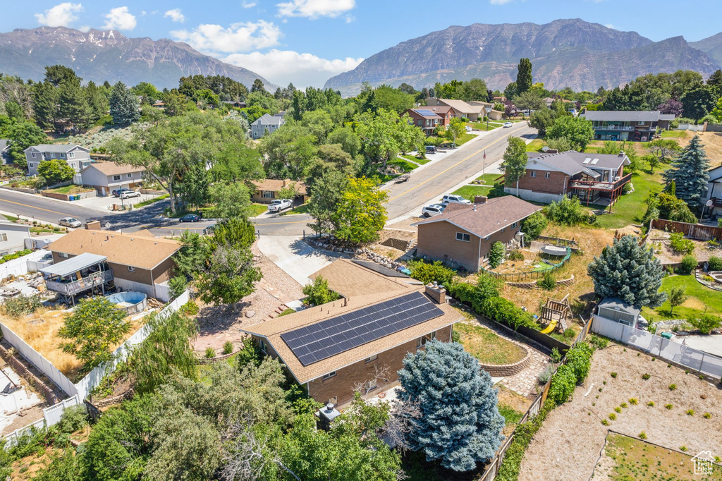 Aerial view featuring a mountain view